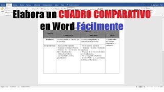 CÓMO HACER UN CUADRO COMPARATIVO EN WORD FÁCILMENTE [upl. by Yatnuhs]