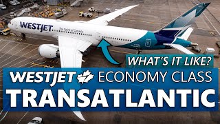 Flying WestJets TRANSATLANTIC ECONOMY CLASS 7879 London to Calgary [upl. by Anertac]