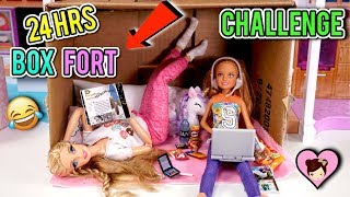 Barbie Doll 24 HOUR Overnight Challenge in Cardboard Box Fort [upl. by Silber]