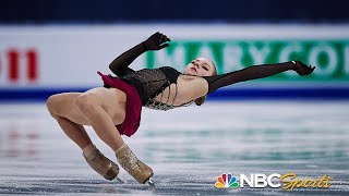 Trusova attempts five quads in valiant free skate vaults from 12th to podium at worlds  NBC Sports [upl. by Omsoc951]