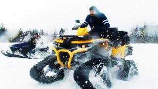 Quad with tracks VS Snowmobile Deep snow [upl. by Nirol323]