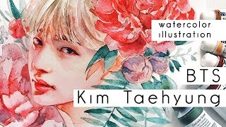 BTS Kim Taehyung Fanart Watercolor speedpaint [upl. by Kentigera]