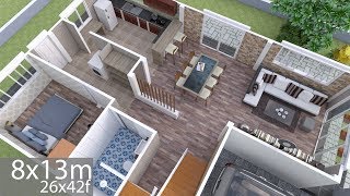 Plan 3D Interior Design Home Plan 8x13m Full Plan 3Beds [upl. by Ttocs]