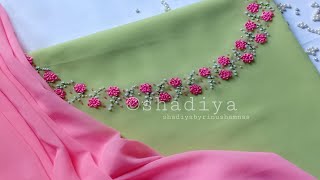 Hand embroidery ring knot flower design for kurti salwar neckneckline embroidery [upl. by Kellby680]