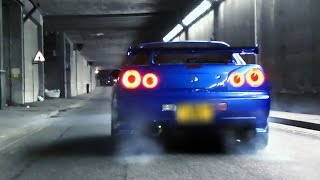 Nissan Skyline R34 GTR  Revs and LAUNCH in tunnel [upl. by Duj]