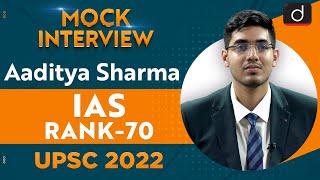 Aaditya Sharma Rank 70  UPSC CSE 2022  English Medium  Mock Interview  Drishti IAS English [upl. by Blithe739]