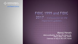 An Introduction to Fidic 2017  Evolution from FIDIC 1999  ACCM [upl. by Nallek]