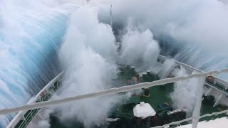 Ship in Storm  Cruise Ship Climbing Up Big Waves [upl. by Lemrac]