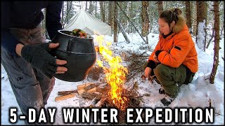 5Day Couples Winter Camping  Heavy Snow Hot Tent [upl. by Auehsoj19]