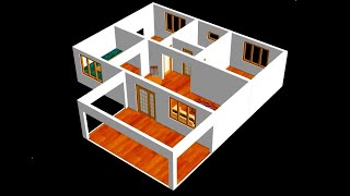 Small House Plan 11 x 9m 2 Bedroom with American Kitchen 2020 [upl. by Ijan]