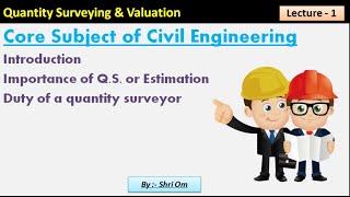 Quantity Surveying and Valuation Estimation and Costing  Lecture  1 [upl. by Weed957]