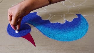 Easy Peacock Rangoli Designs For Diwali  Rangoli Peacock  Peacock Kolam  Peacock Muggulu  Art [upl. by Hsirrehc664]