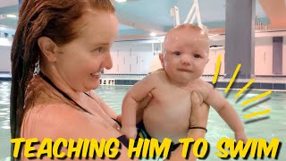 Baby Learning To Swim at 4 Months Old [upl. by Elvie]