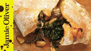 Easy Mushroom amp Spinach Pizza Calzone Recipe  Jamie Oliver [upl. by Yonita540]