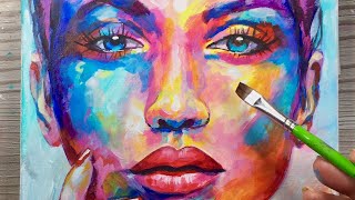 How To Use Abstract Colours  PAINTING  Acrylic on Canvas  PORTRAIT [upl. by Aihsetel]