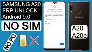 Samsung A20 FRP BypassGoogle Account Remove Android 90 Without SIM Card  Without ComputerNO App [upl. by Dur168]