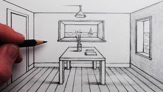 How to Draw a Room in 1Point Perspective for Beginners [upl. by Annayr]