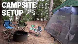 CAMPSITE SETUP  TENT CAMPING TIPS [upl. by Sopher]