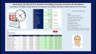 Excel Basics 10 Date amp Time Number Formatting Formulas Functions amp Calculations [upl. by Shuping]