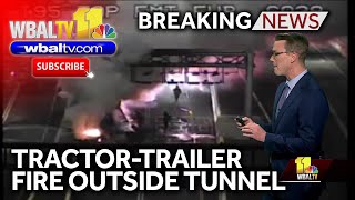 Tractortrailer fire shuts I95 tunnels in Baltimore [upl. by Lauryn]