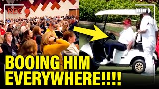 Trump RUNS TO GOLF and GETS BOOED EVERYWHERE [upl. by Ettenowtna]