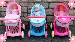 Baby Dolls Pram Stroller Unboxing Review Play Masha amp The Bear Hello Kitty  Disney Frozen Prams [upl. by Vin]