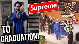 Wearing a CRAZY OUTFIT at my High School Graduation Gucci Louis Vuitton Supreme [upl. by Akirehs]