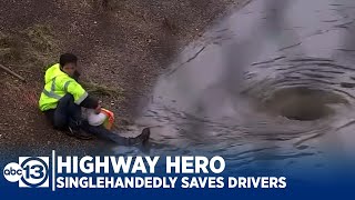 HIGHWAY HERO Faced with flood man singlehandedly saves motorists [upl. by Richmond]