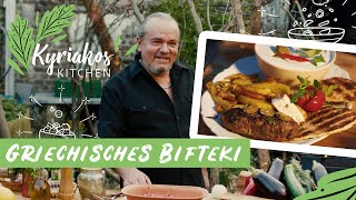 Bifteki  original griechische Frikadelle mit Feta Schafskäse gefüllt  Kyriakos Kitchen [upl. by Adlitam]