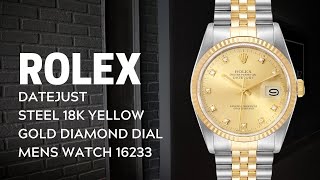 Rolex Datejust Steel 18K Yellow Gold Diamond Dial Mens Watch 16233  SwissWatchExpo [upl. by Kraul]