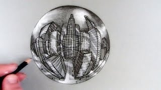 How to Draw a City in 5Point Perspective in a Crystal Ball [upl. by Oludoet633]