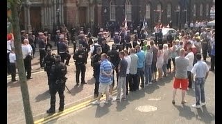 Orange Bands Play The Sash passing St Patricks Church in Belfast [upl. by Shultz]