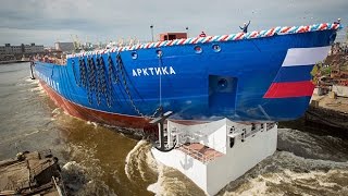 Russia floats out worlds biggest nuclearpowered icebreaker [upl. by Elatsyrk155]